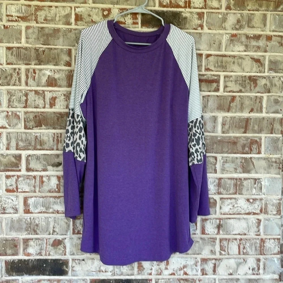 Unbranded Purple Striped Leopard Print Raglan Long Sleeved T-shirt - Picture 1 of 8